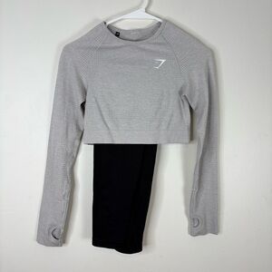 Gymshark Women’s Black Leggings 25” and Long Sleeve Crop Top Light Beige Small